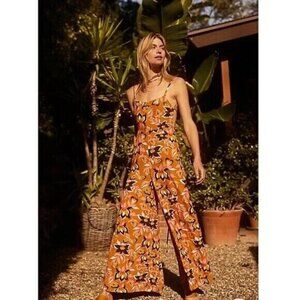 Women's Free People Floral Jumpsuit Romper Strappy Back Size 8